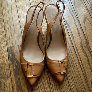 Camel leather slingback sandals